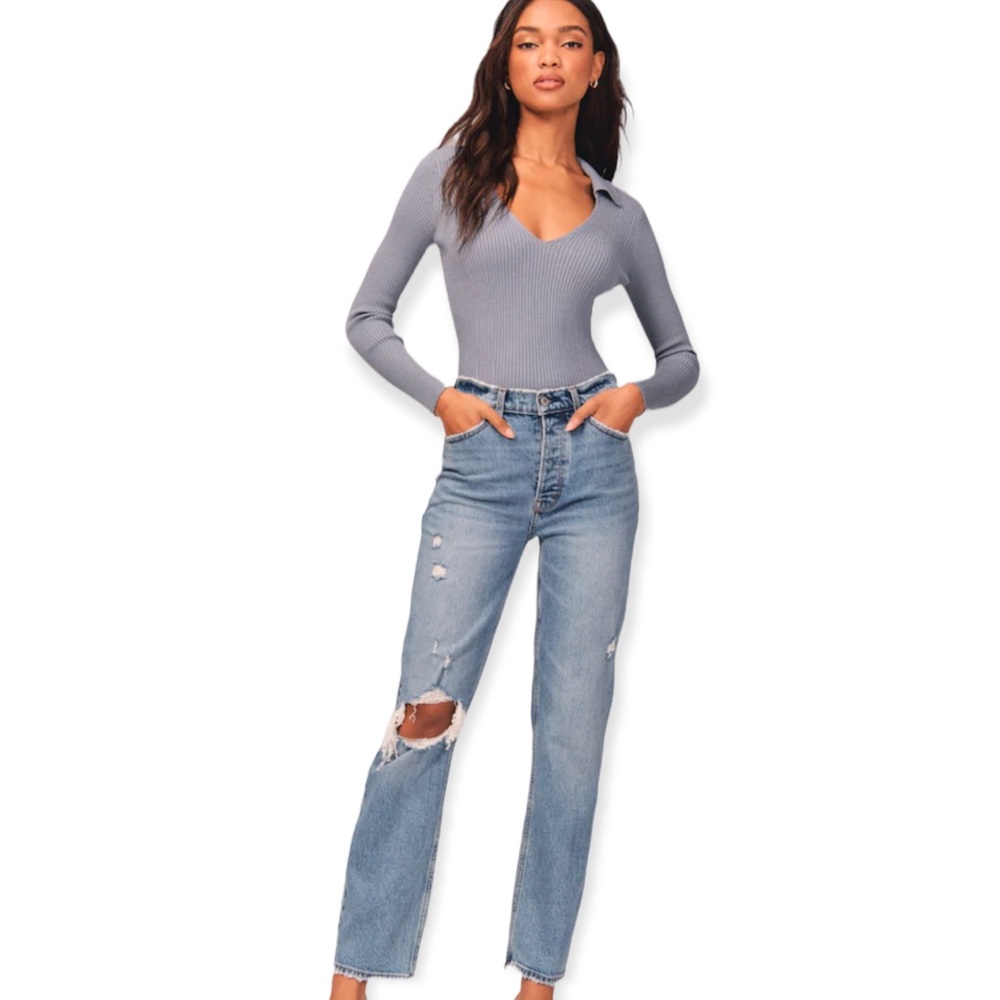 Abercrombie & Fitch The Dad High Rise Distressed Jeans
